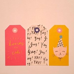 3 Stationary Celebration tags with strings